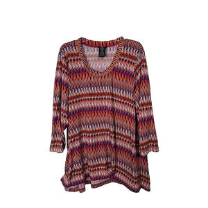 Premise Red Orange Chevron Aztec Print 3/4 Sleeve Tunic Top Womans Size 2XL